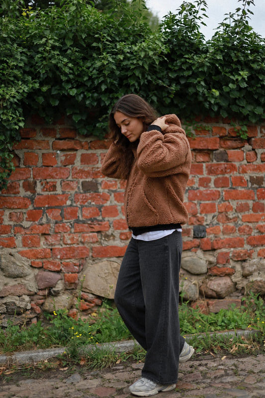 SHERPA – Damen Merino Teddy Wolljacke Braun