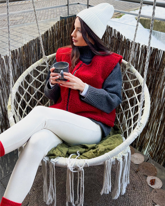 NORA VEST — czerwona kamizelka z wełny merino