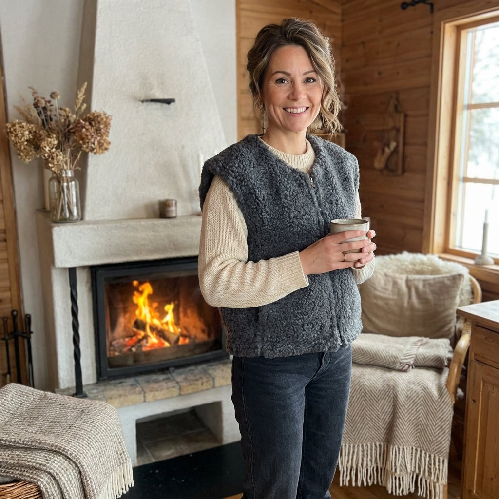 NORA VEST — grafitowa kamizelka z wełny merino