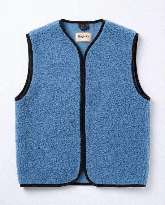 RAW Vest Blue — Niebieska Kamizelka Teddy z Wełny Merino