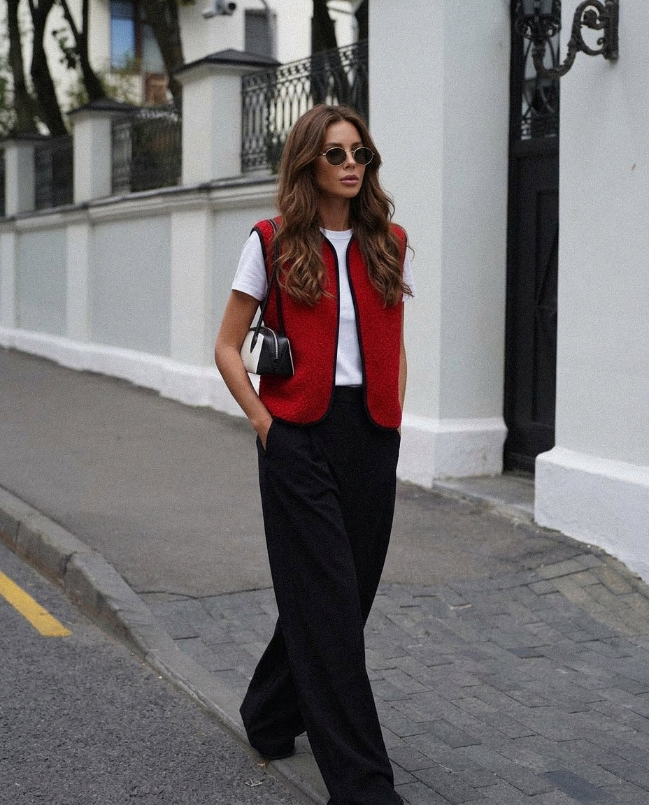 RAW Vest Red — Czerwona Kamizelka Teddy z Wełny Merino