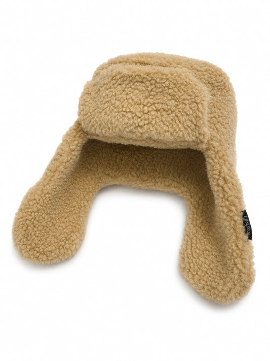 Trappermütze aus 100 % Merinowolle - Beige