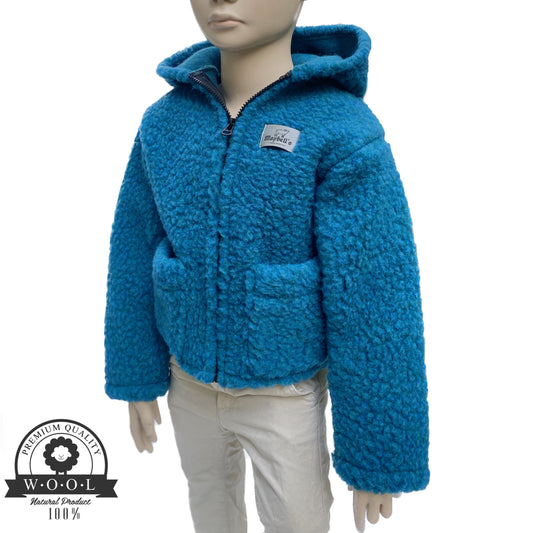 Kinder Wolljacke mit Bärenohren – Limettengrün – 100 % Schurwolle – Größe ca. 110/122 | Maybell’s Outlet