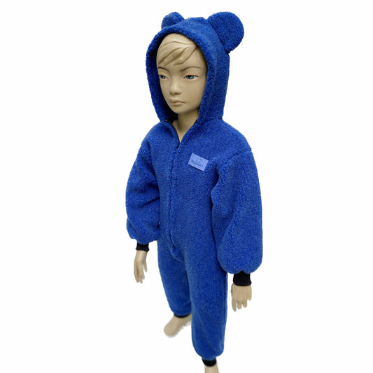 Kinder Wolloverall mit Bärenohren – Blau – 100 % Schurwolle – Größe ca. 98/104 | Maybell’s Outlet