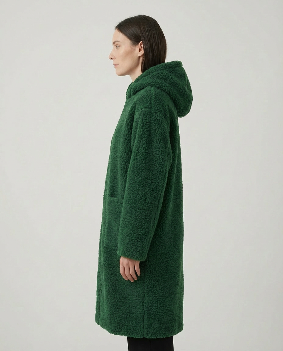 Langer Merino Wollmantel – Grün