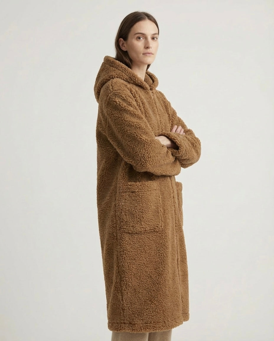 Langer Merino Wollmantel – Braun