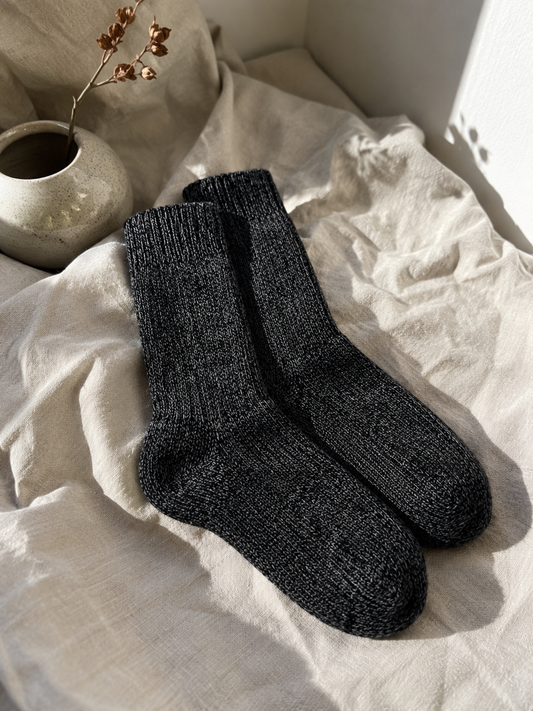 Norweger Thermosocken aus 80% Wolle Schwarz Meliert | Warme Wollsocken für Damen & Herren im praktischen 3er-Set