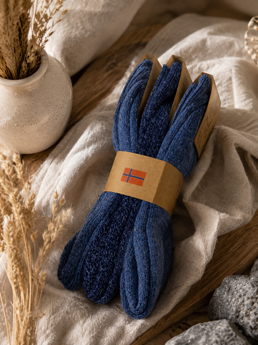 Norweger Thermosocken aus 80% Wolle Marineblau | Warme Wollsocken für Damen & Herren im praktischen 3er-Set