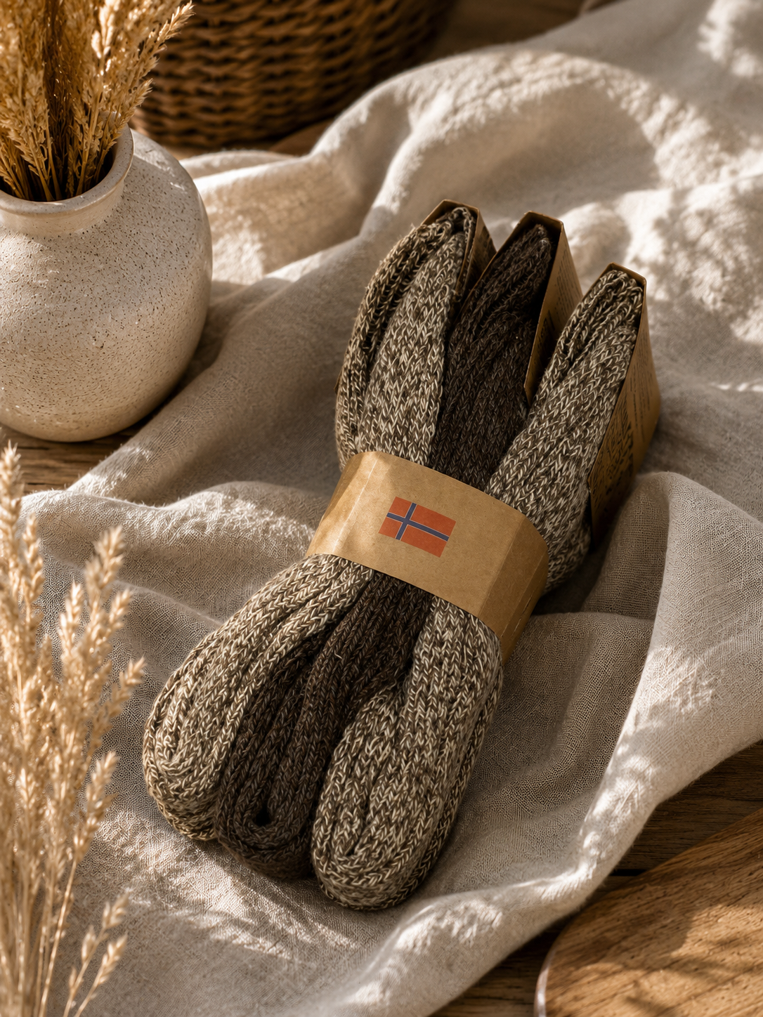 Norweger Thermosocken aus 80% Wolle Braun Meliert | Warme Wollsocken für Damen & Herren im praktischen 3er-Set