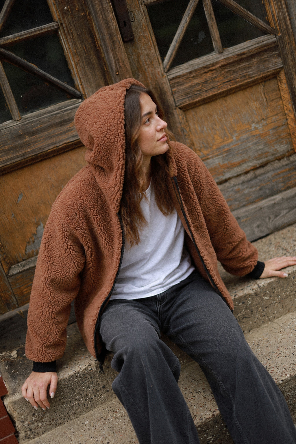 Long Wool Jacket - Brown 