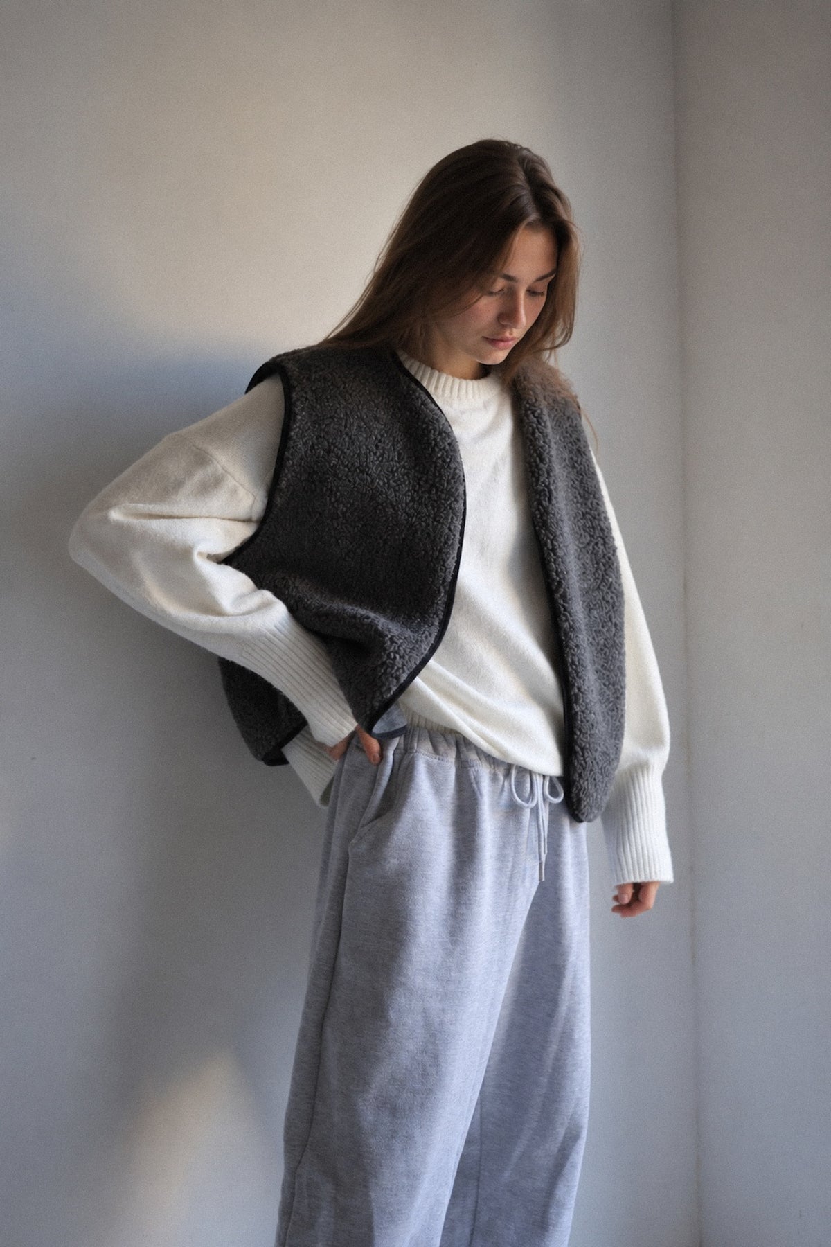 RAW Merino Wollweste Grau