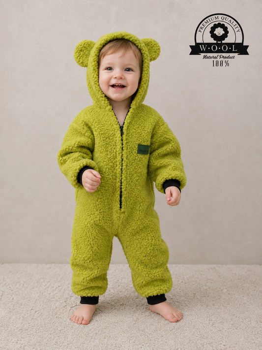 Kinder Overall aus 100% Wolle mit Bärenohren – Größe 86/92 – Maybell's Outlet