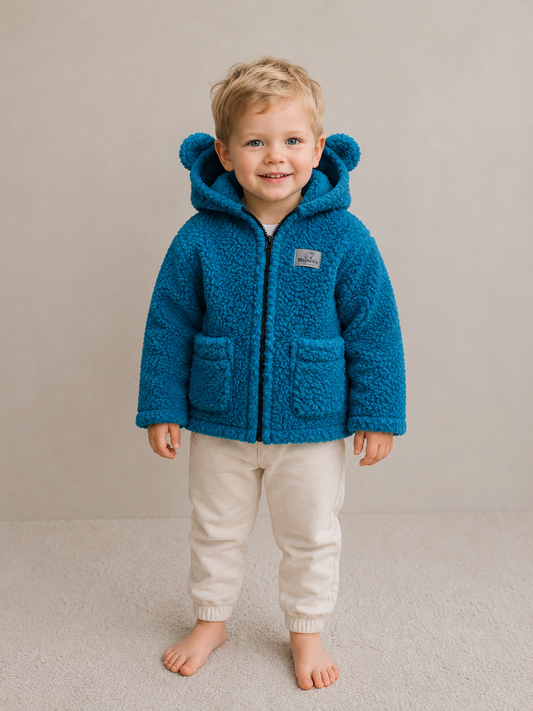 Kinder Wolljacke mit Bärenohren – Limettengrün – 100 % Schurwolle – Größe ca. 110/122 | Maybell’s Outlet