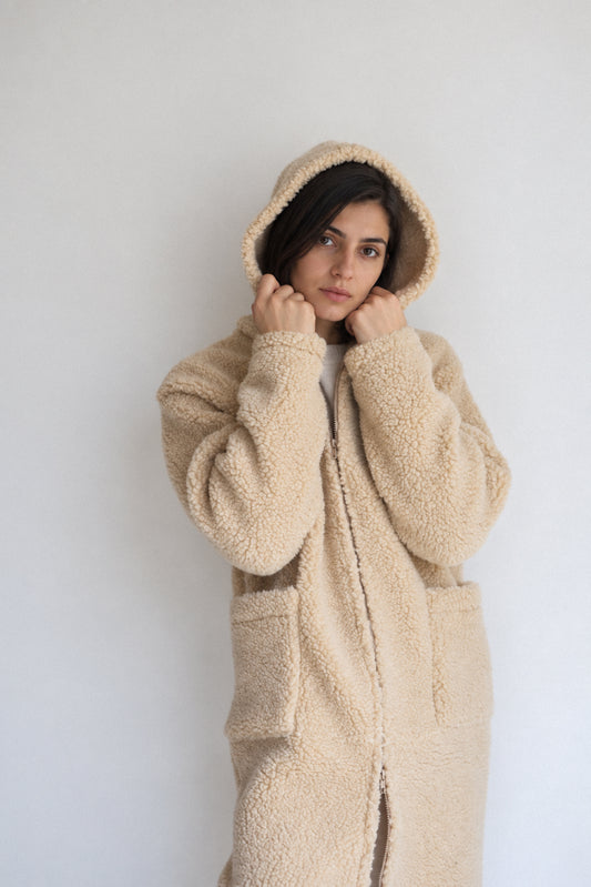 Long Merino Wool Coat – Beige