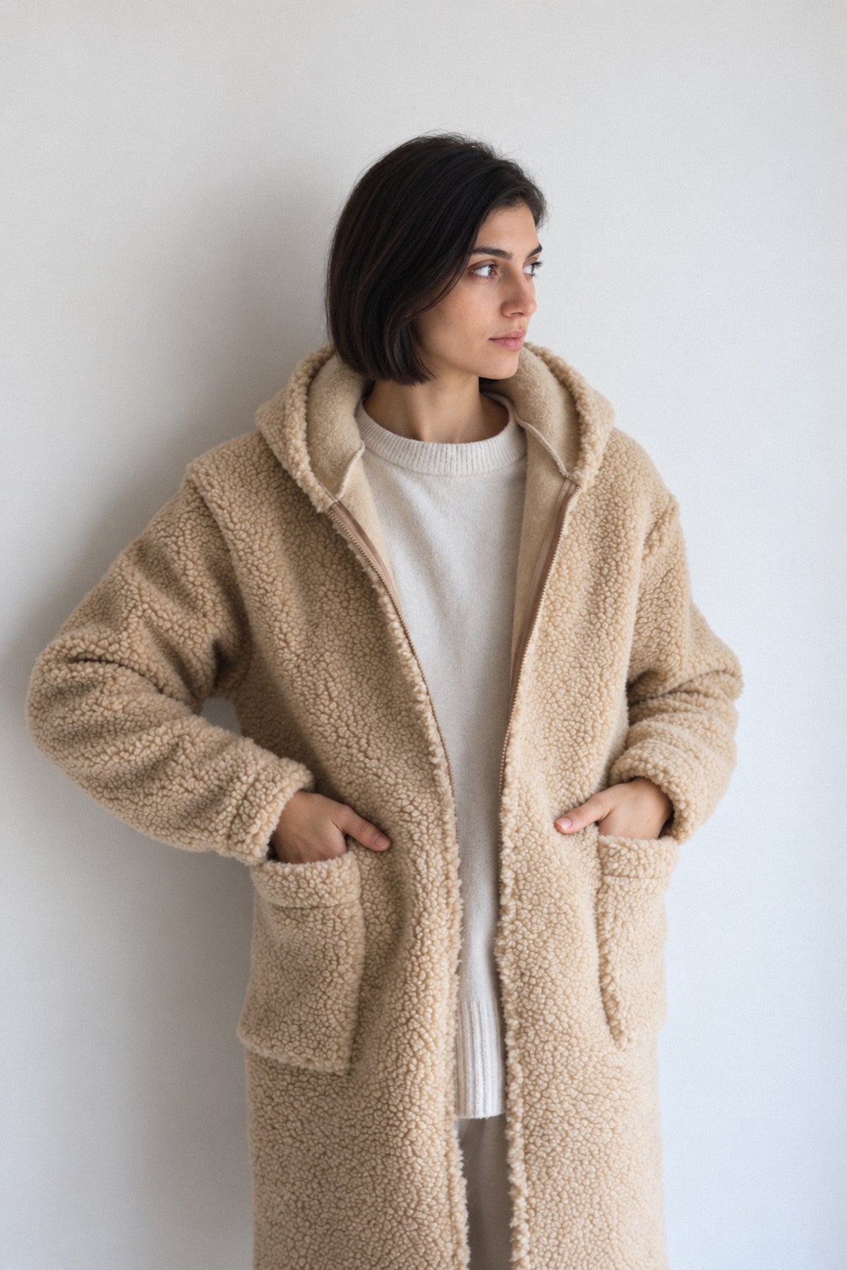 Long Merino Wool Coat – Beige