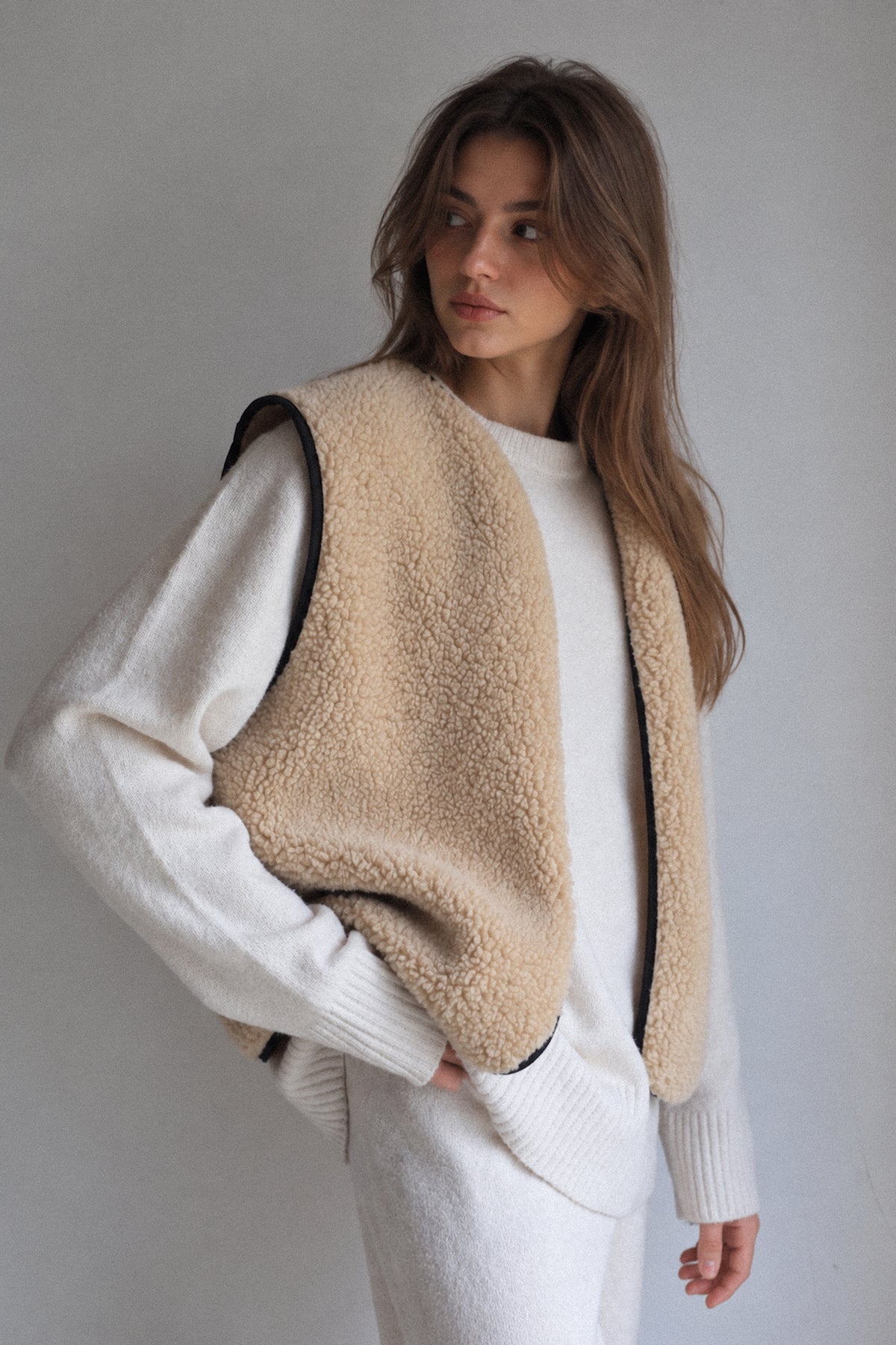 RAW Merino Wollweste Beige