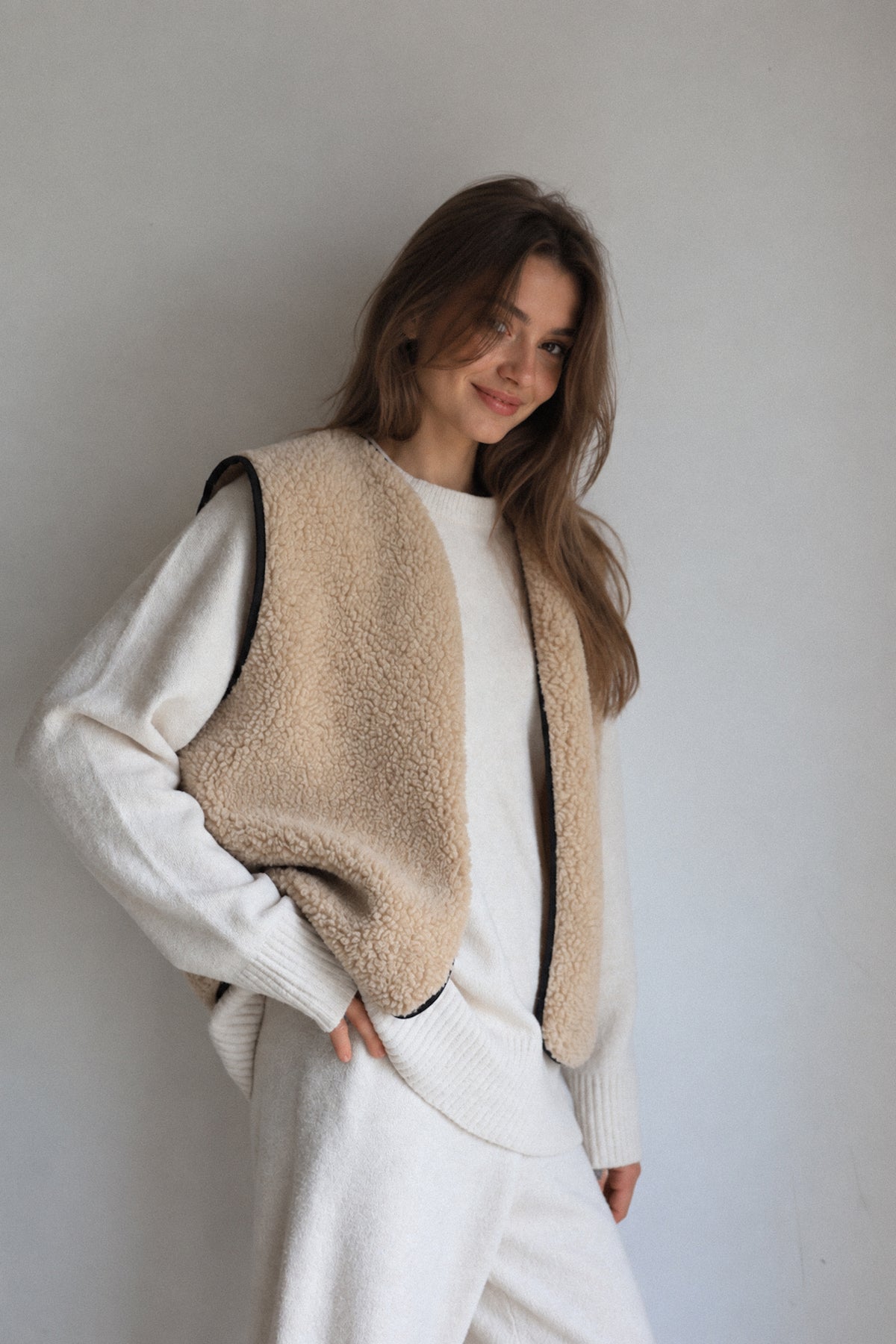 RAW Merino Wollweste Beige