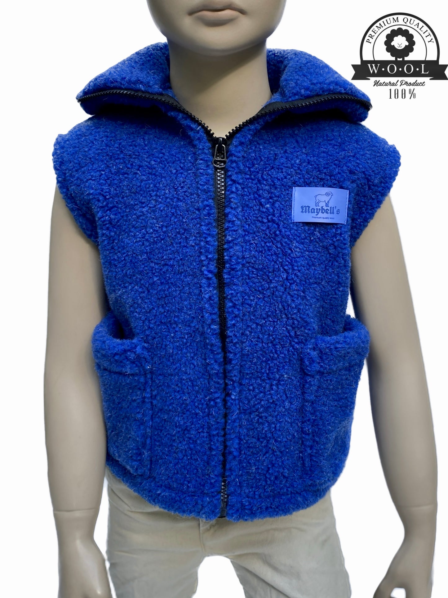 Kinder Wollweste aus 100 % Schurwolle – Blau – Größe 98/104 | Maybell's Outlet