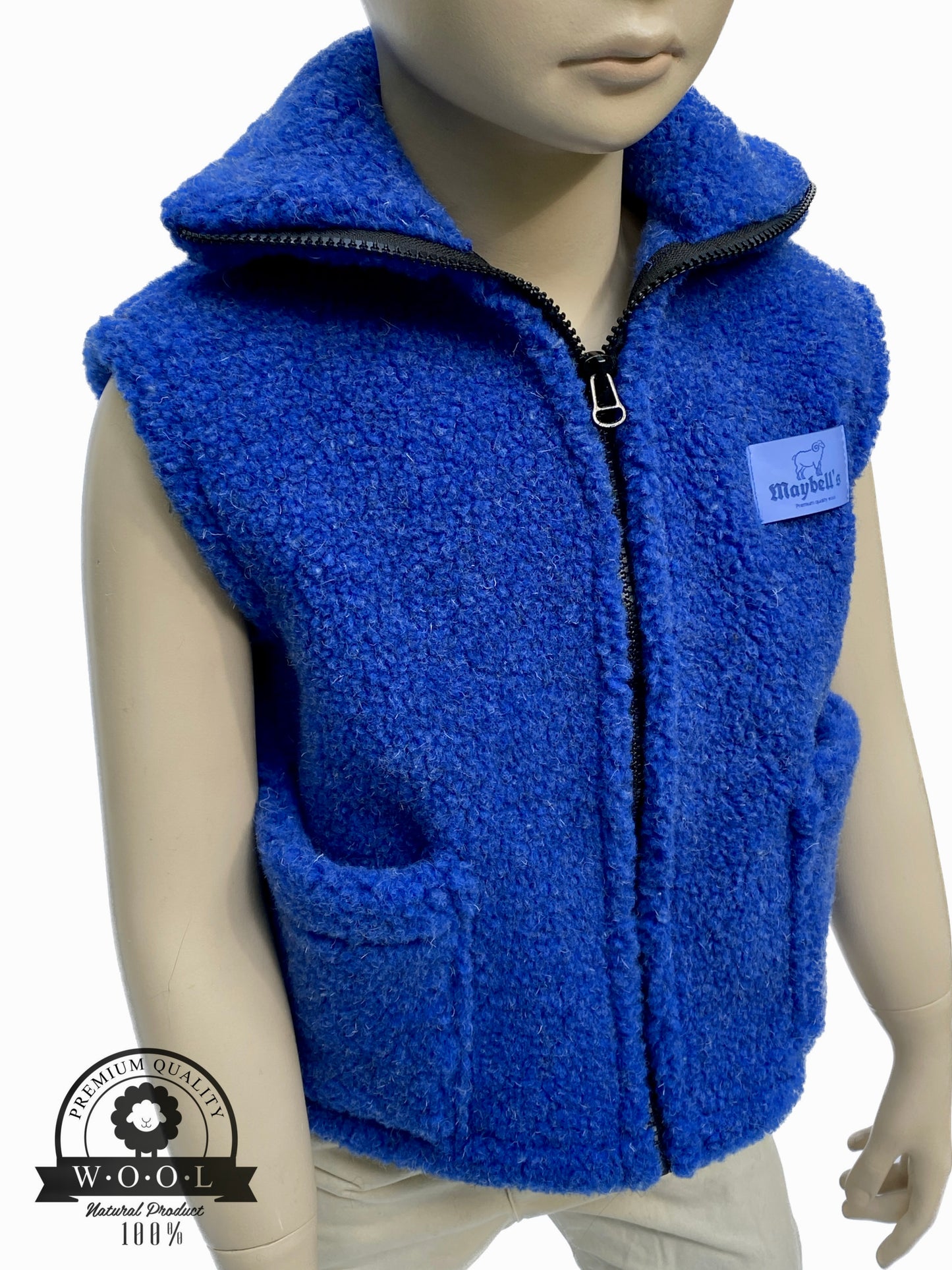 Kinder Wollweste aus 100 % Schurwolle – Blau – Größe 98/104 | Maybell's Outlet