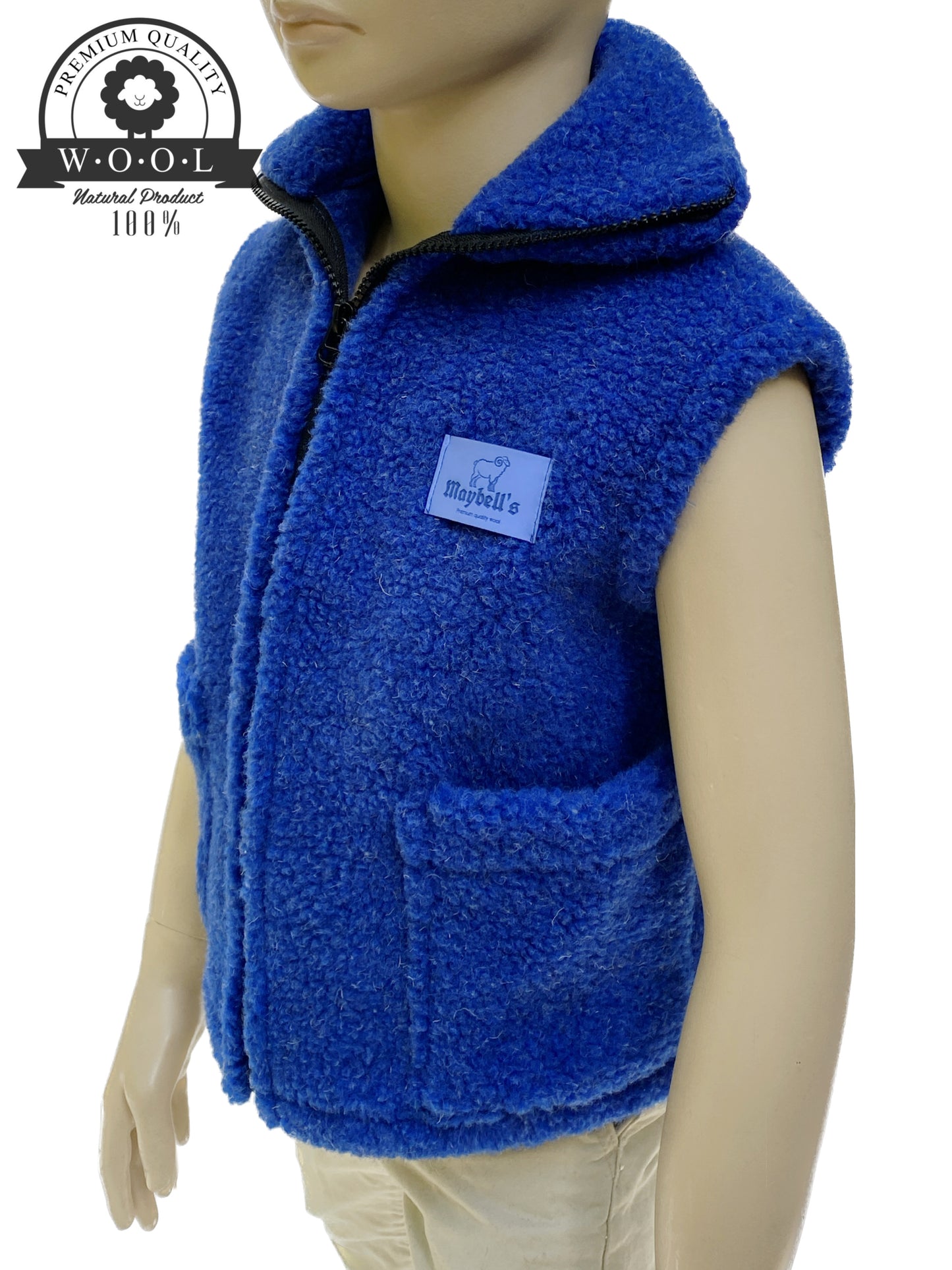 Kinder Wollweste aus 100 % Schurwolle – Blau – Größe 98/104 | Maybell's Outlet