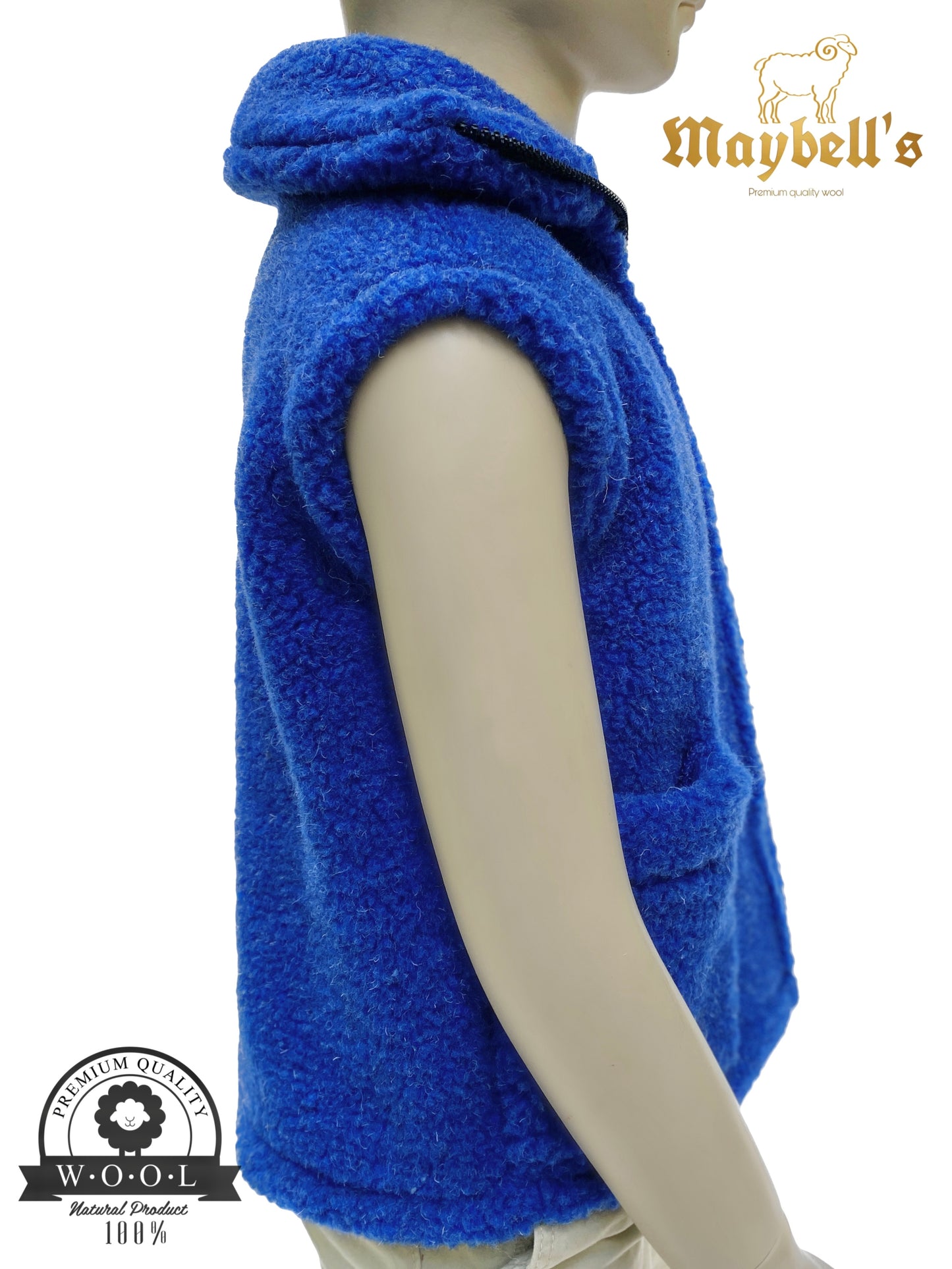 Kinder Wollweste aus 100 % Schurwolle – Blau – Größe 98/104 | Maybell's Outlet