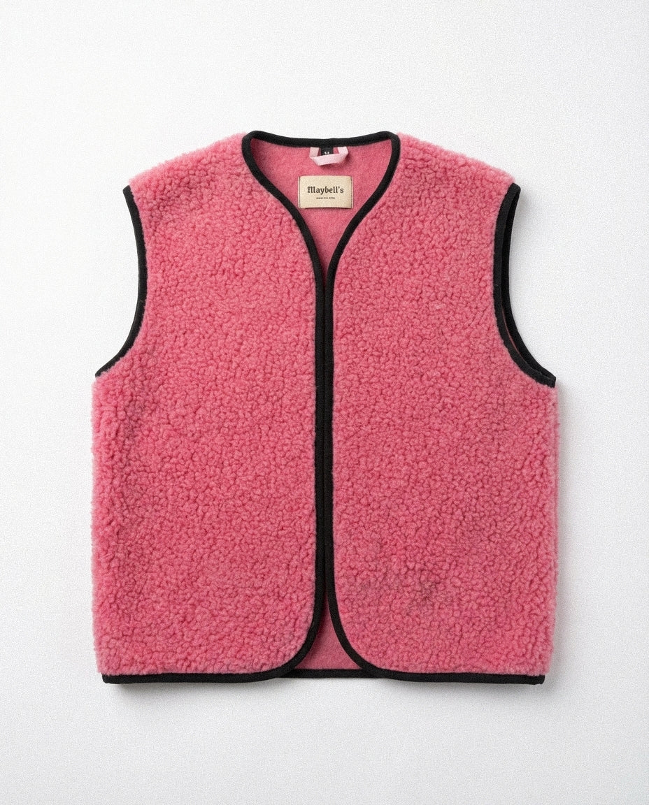 RAW Vest Pink — Różowa Kamizelka Teddy z Wełny Merino