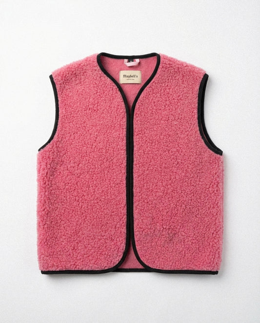 RAW Vest Pink — Różowa Kamizelka Teddy z Wełny Merino