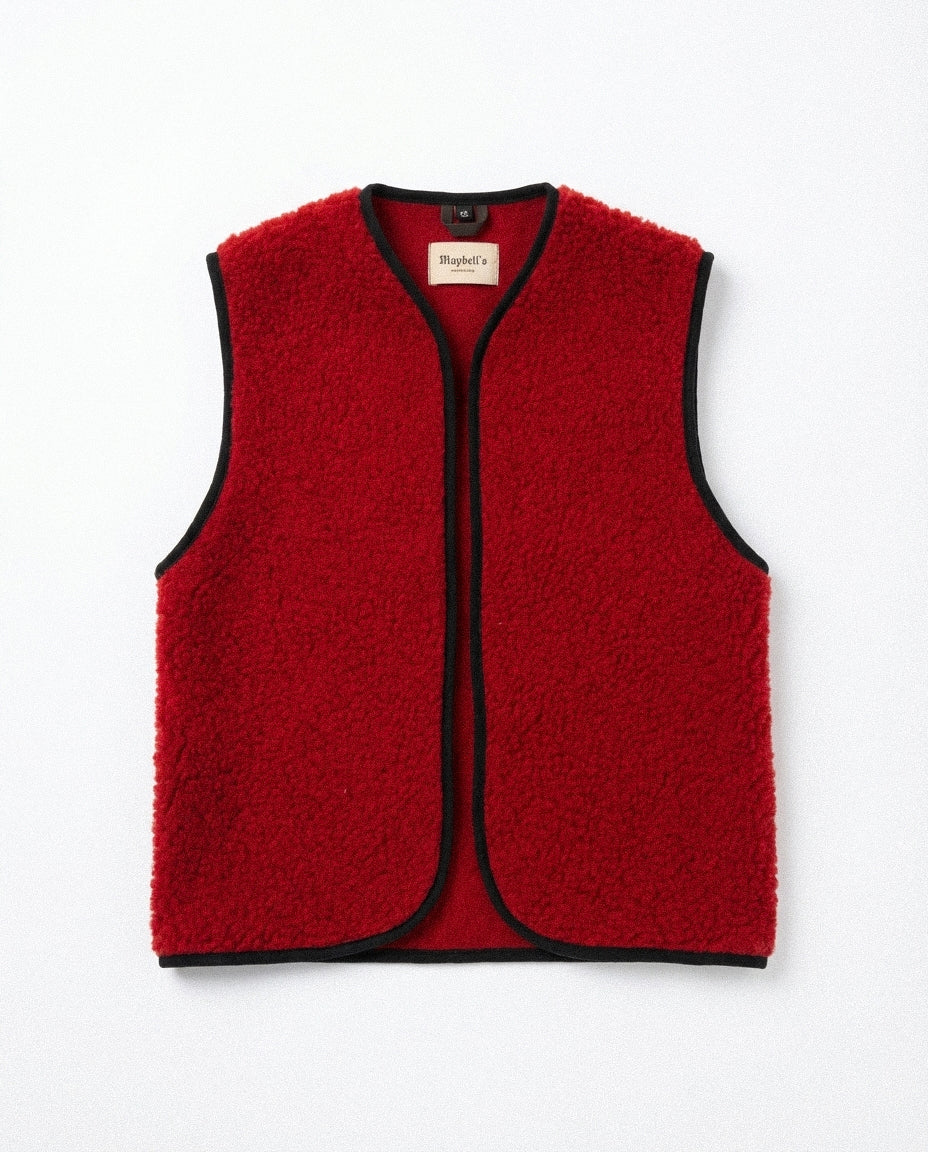 RAW Vest Red — Czerwona Kamizelka Teddy z Wełny Merino