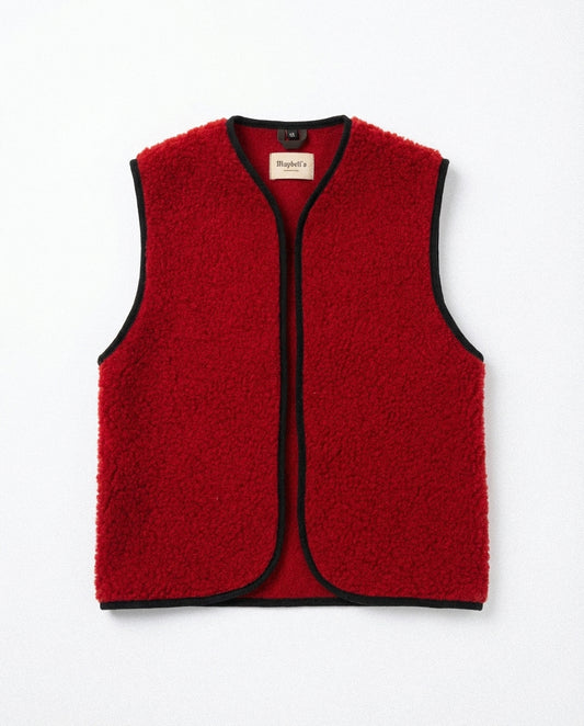 RAW Vest Red — Czerwona Kamizelka Teddy z Wełny Merino