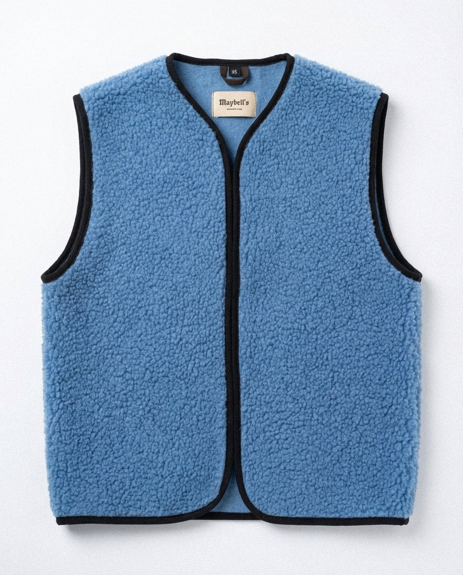 RAW Vest Blue — Niebieska Kamizelka Teddy z Wełny Merino