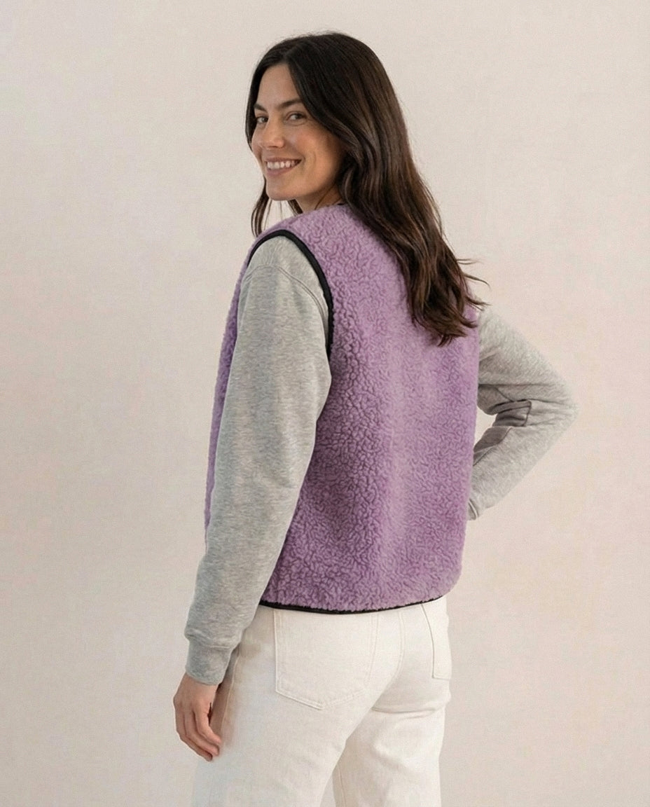 RAW Vest Purple — Fioletowa Kamizelka Teddy z Wełny Merino