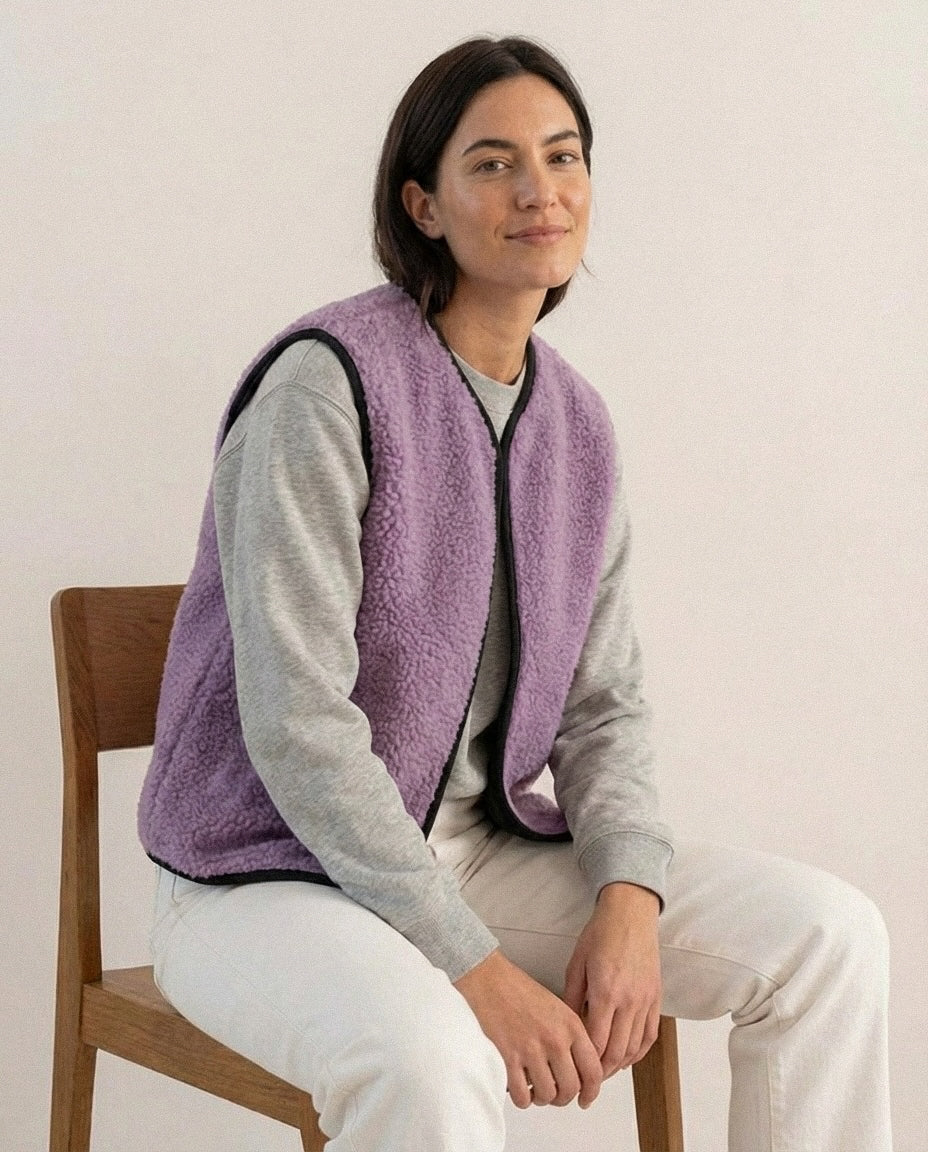 RAW Vest Purple — Fioletowa Kamizelka Teddy z Wełny Merino
