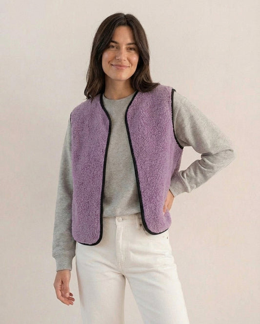 RAW Vest Purple — Fioletowa Kamizelka Teddy z Wełny Merino