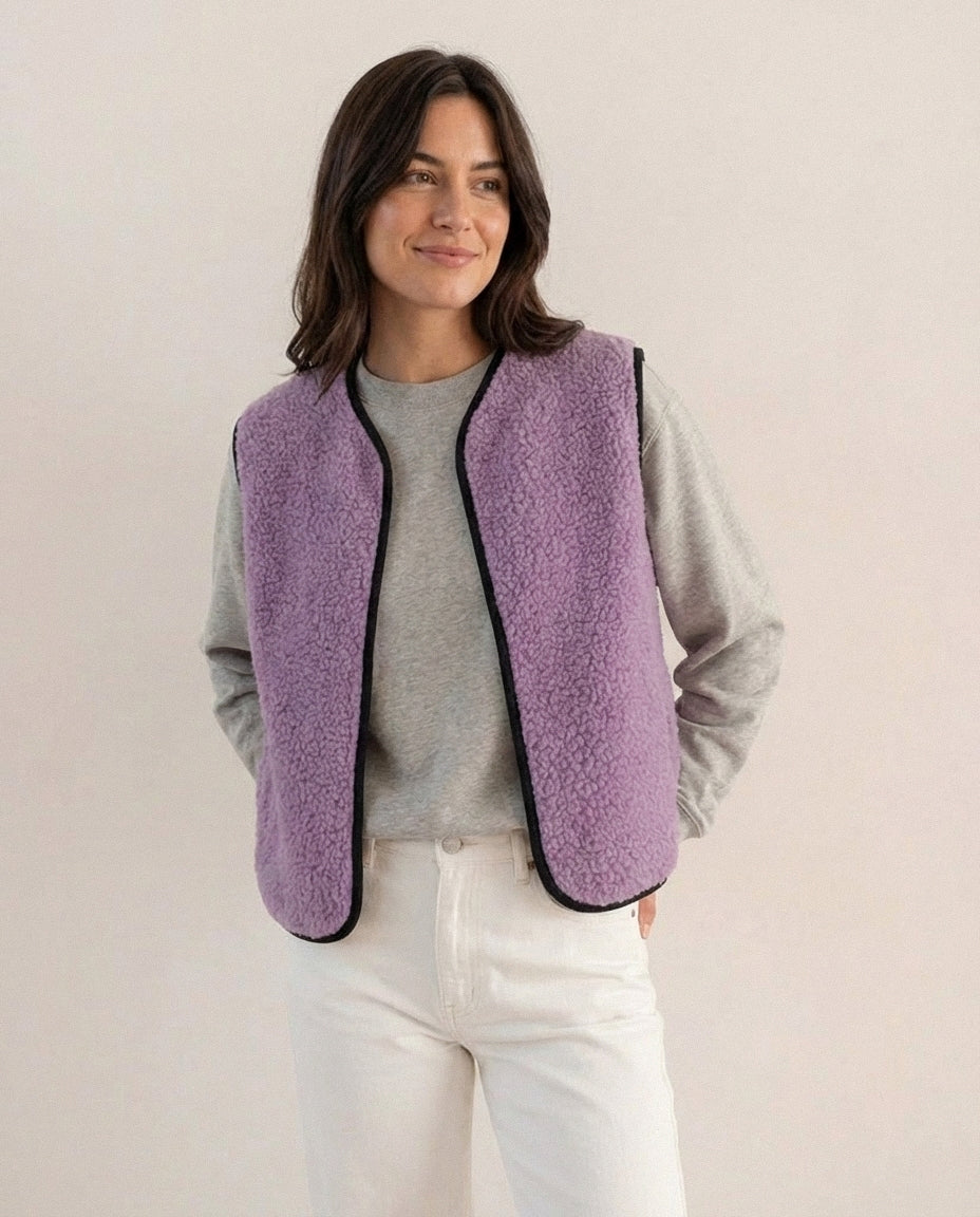 RAW Vest Purple — Fioletowa Kamizelka Teddy z Wełny Merino