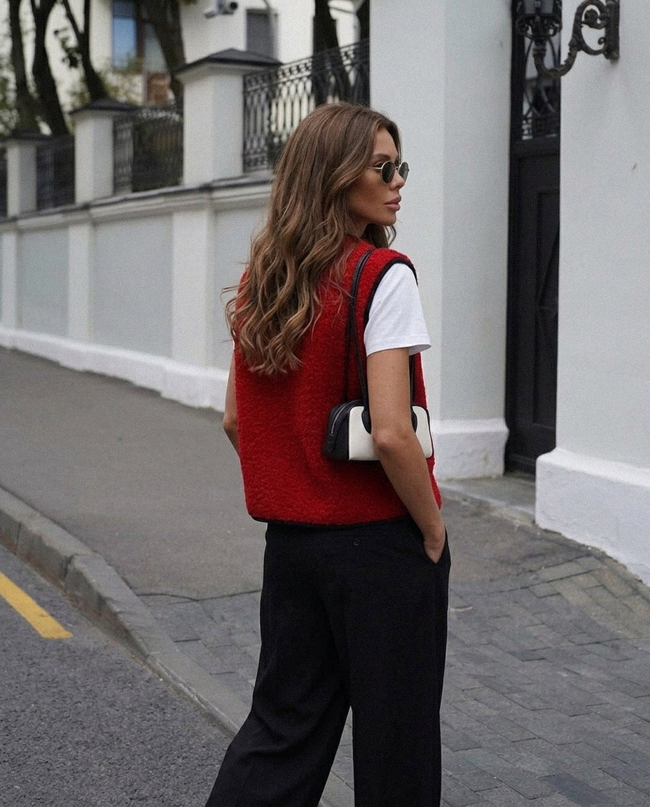 RAW Vest Red — Czerwona Kamizelka Teddy z Wełny Merino