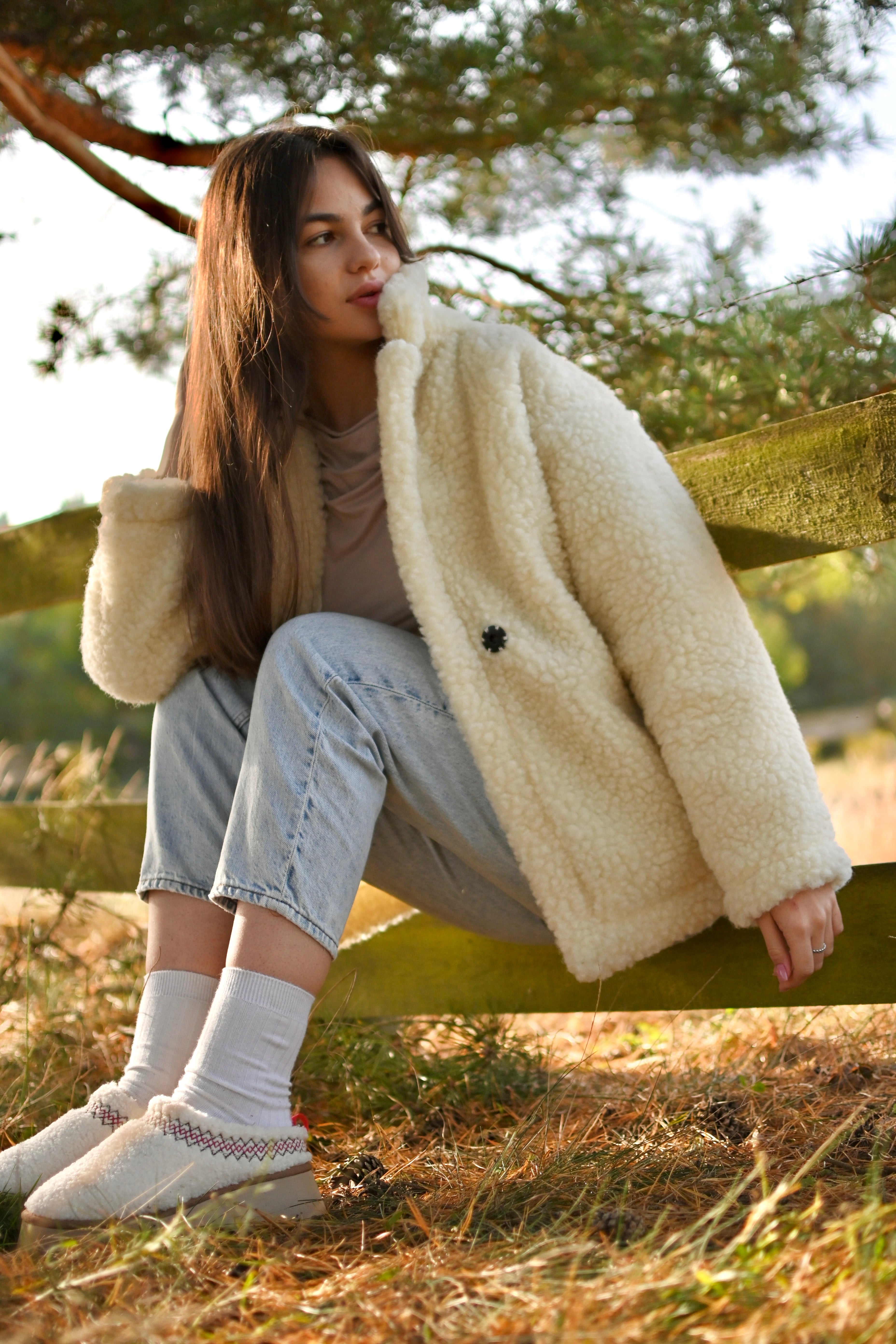 Krótki płaszcz Teddy ecru