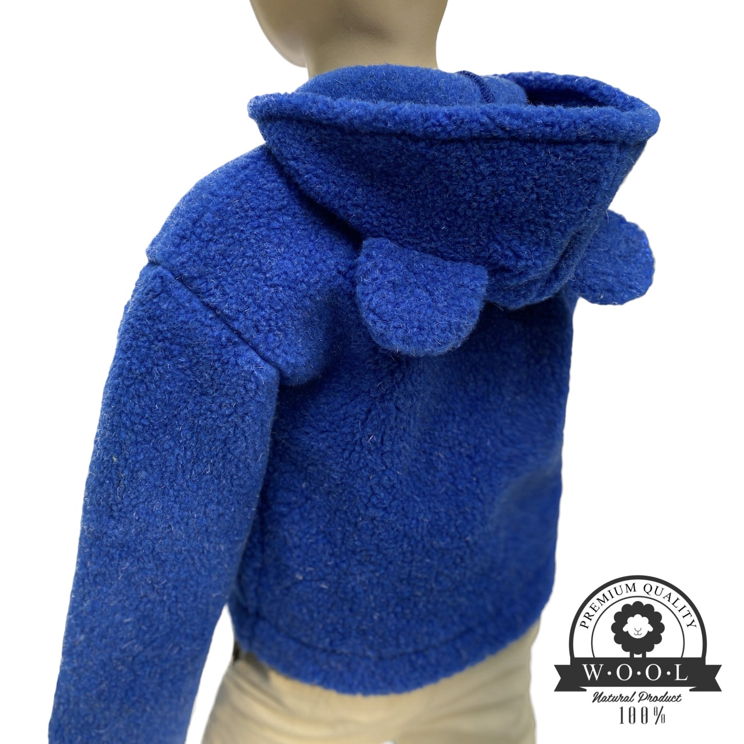 Kinder Wolljacke mit Kapuze aus 100 % Schurwolle – Blau – Größe 98/104 | Maybell's Outlet