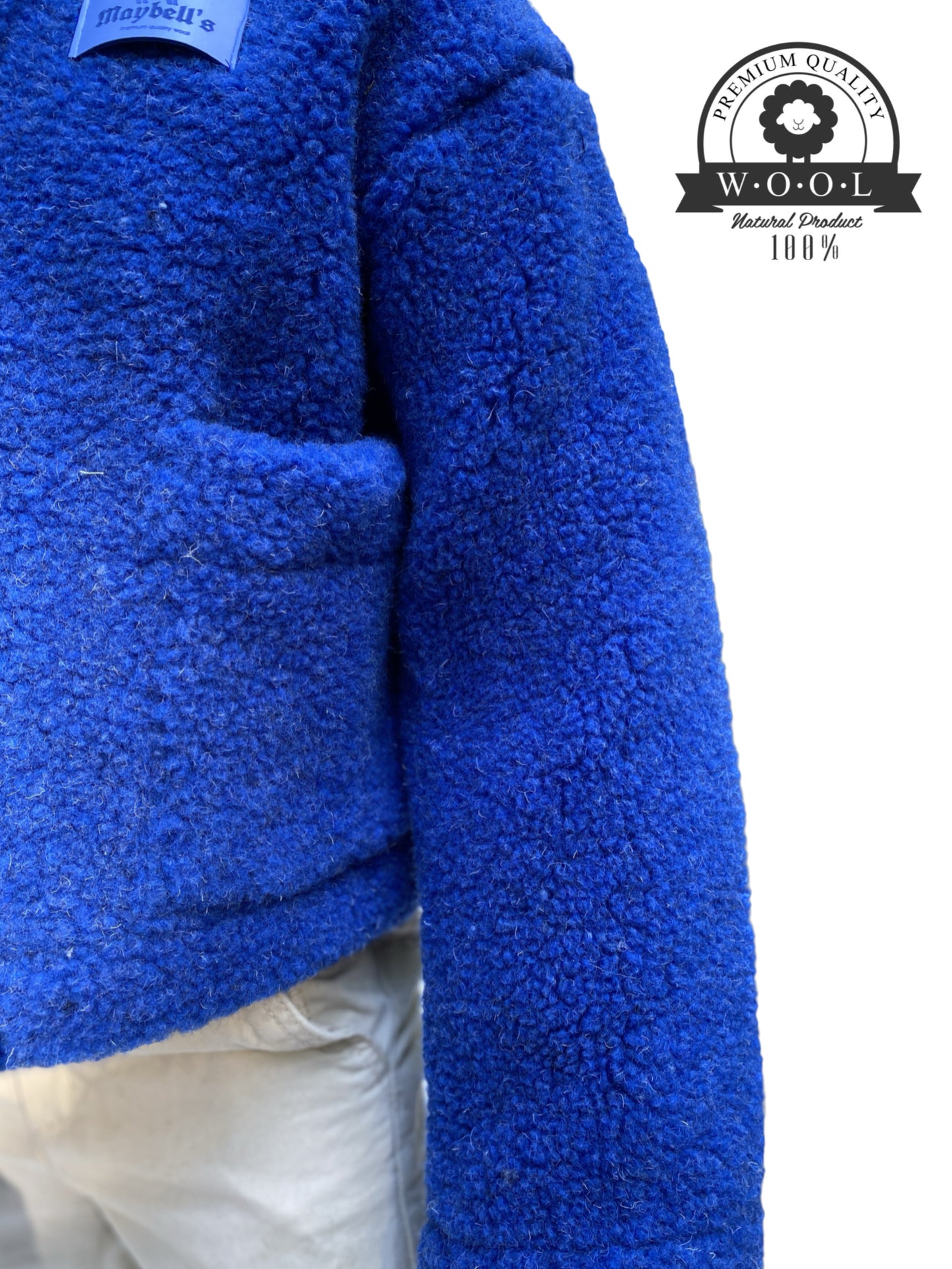 Kinder Wolljacke mit Kapuze aus 100 % Schurwolle – Blau – Größe 98/104 | Maybell's Outlet