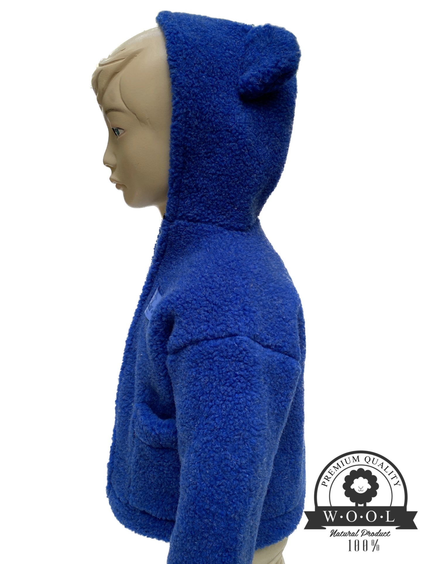 Kinder Wolljacke mit Kapuze aus 100 % Schurwolle – Blau – Größe 98/104 | Maybell's Outlet