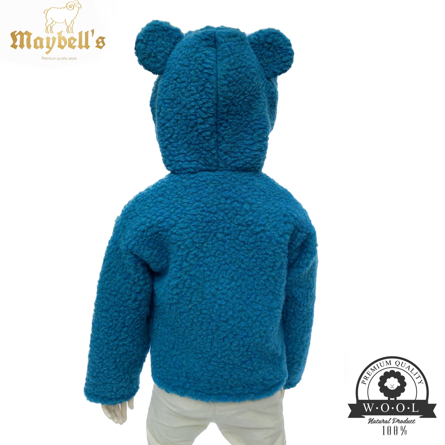 Kinder Wolljacke mit Bärenohren – Limettengrün – 100 % Schurwolle – Größe ca. 110/122 | Maybell’s Outlet