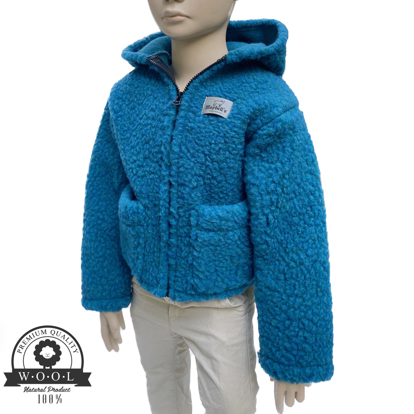 Kinder Wolljacke mit Bärenohren – Limettengrün – 100 % Schurwolle – Größe ca. 110/122 | Maybell’s Outlet