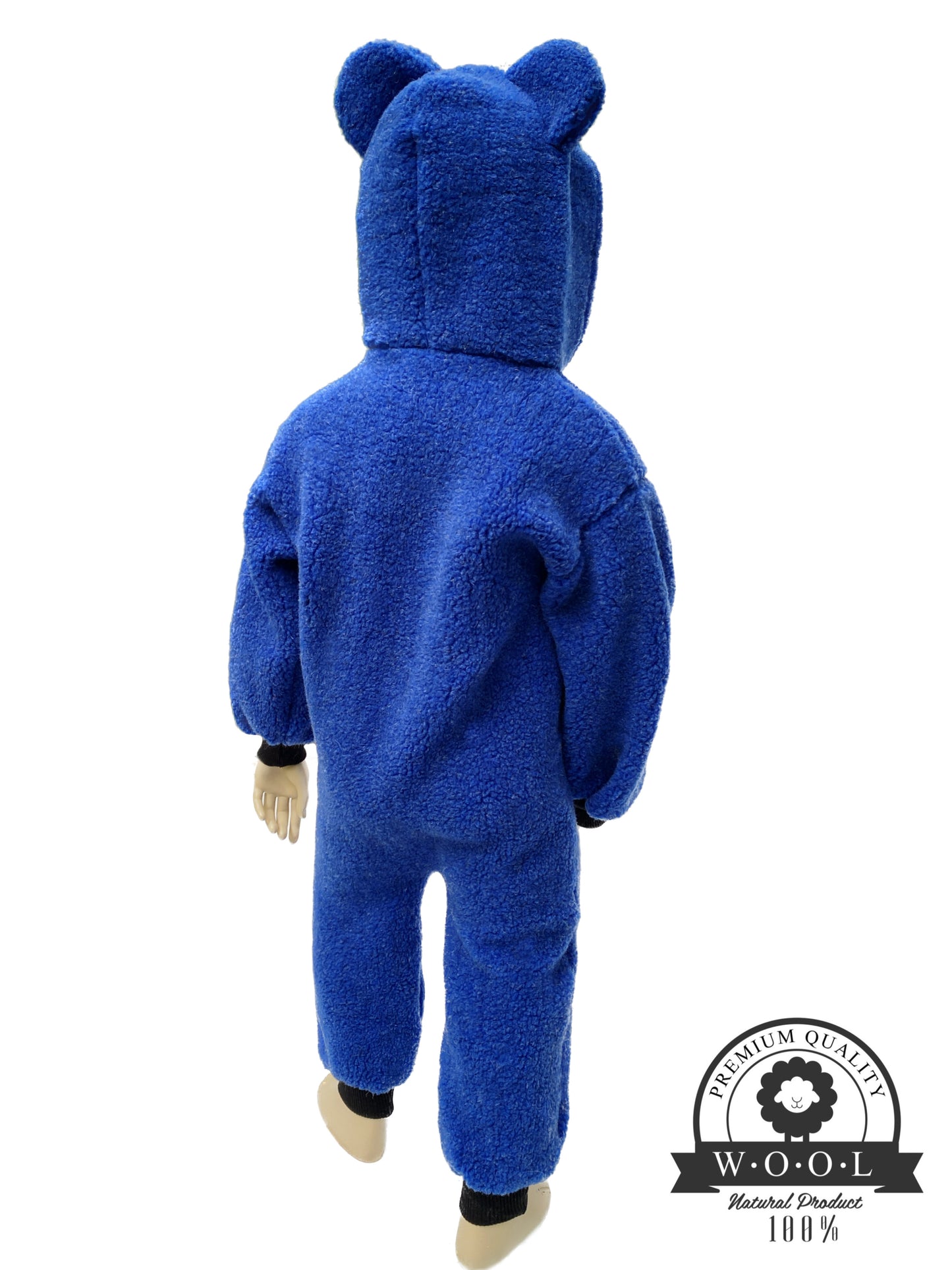 Kinder Wolloverall mit Bärenohren – Blau – 100 % Schurwolle – Größe ca. 98/104 | Maybell’s Outlet