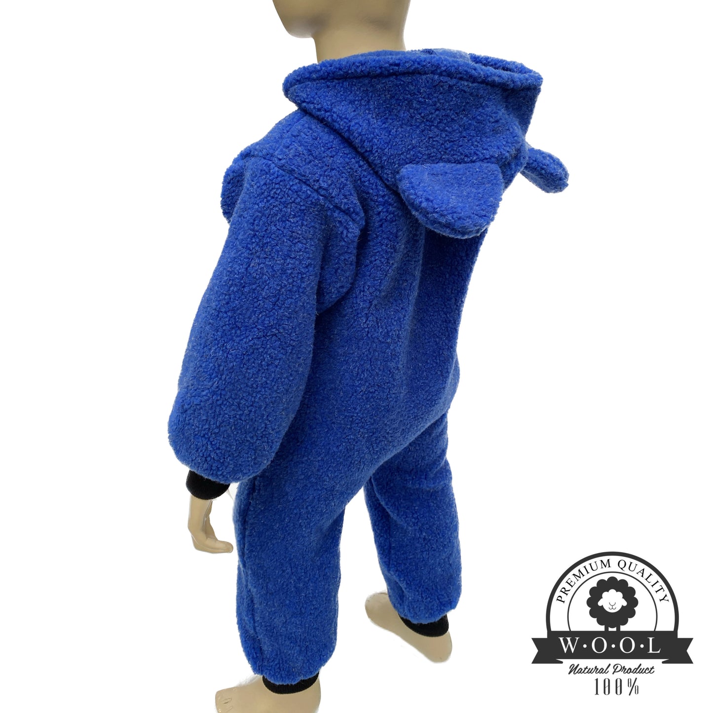 Kinder Wolloverall mit Bärenohren – Blau – 100 % Schurwolle – Größe ca. 98/104 | Maybell’s Outlet