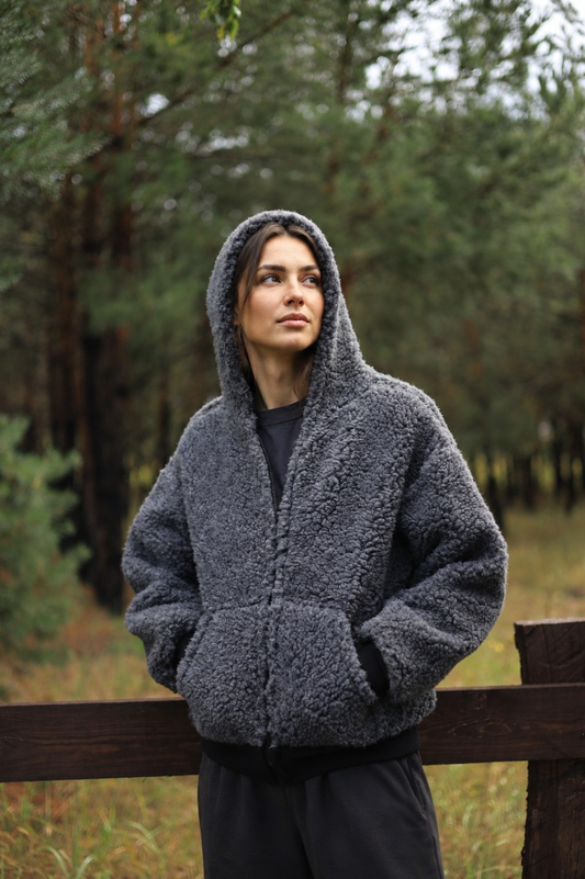 SHERPA – Women's Merino Wool Teddy Jacket – Grey