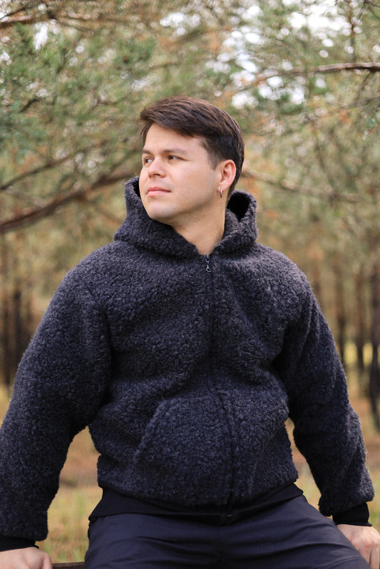 SHERPA – Men's Merino Wool Teddy Jacket – Black