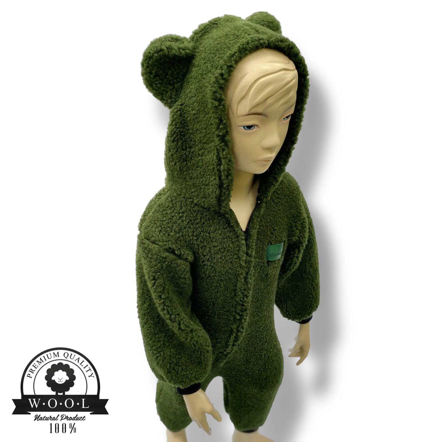 Baby Overall aus 100 % Schurwolle mit Bärenohren – Grün – Größe 74/80 | Maybell's Outlet