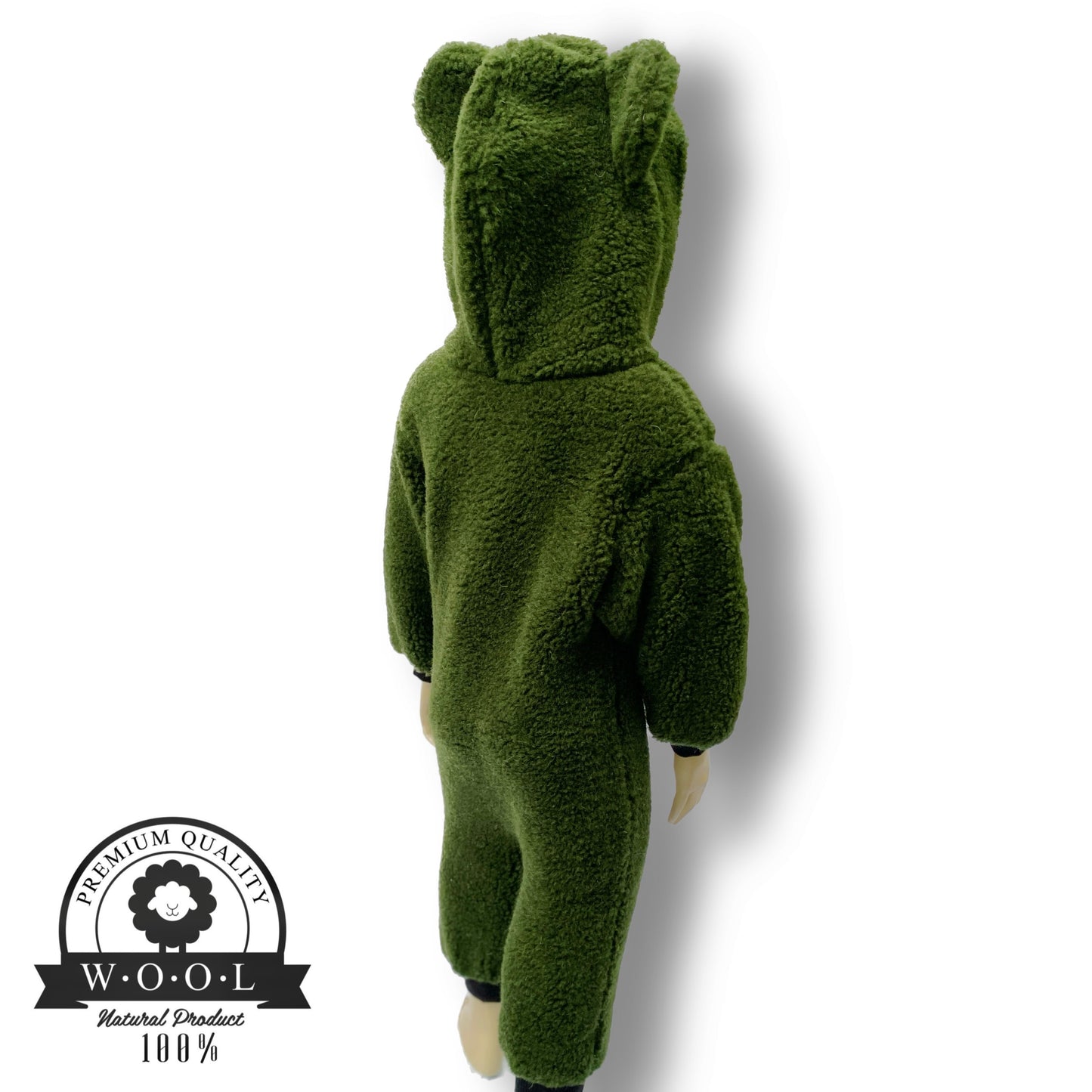 Baby Overall aus 100 % Schurwolle mit Bärenohren – Grün – Größe 74/80 | Maybell's Outlet
