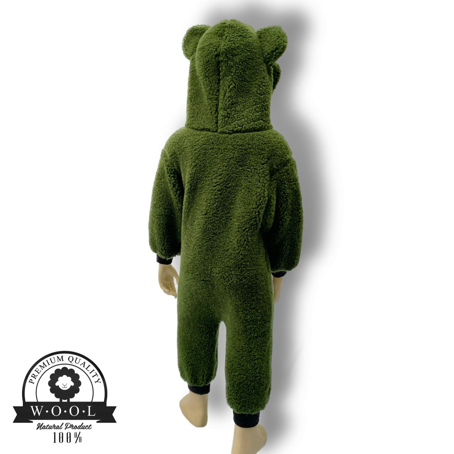 Baby Overall aus 100 % Schurwolle mit Bärenohren – Grün – Größe 74/80 | Maybell's Outlet