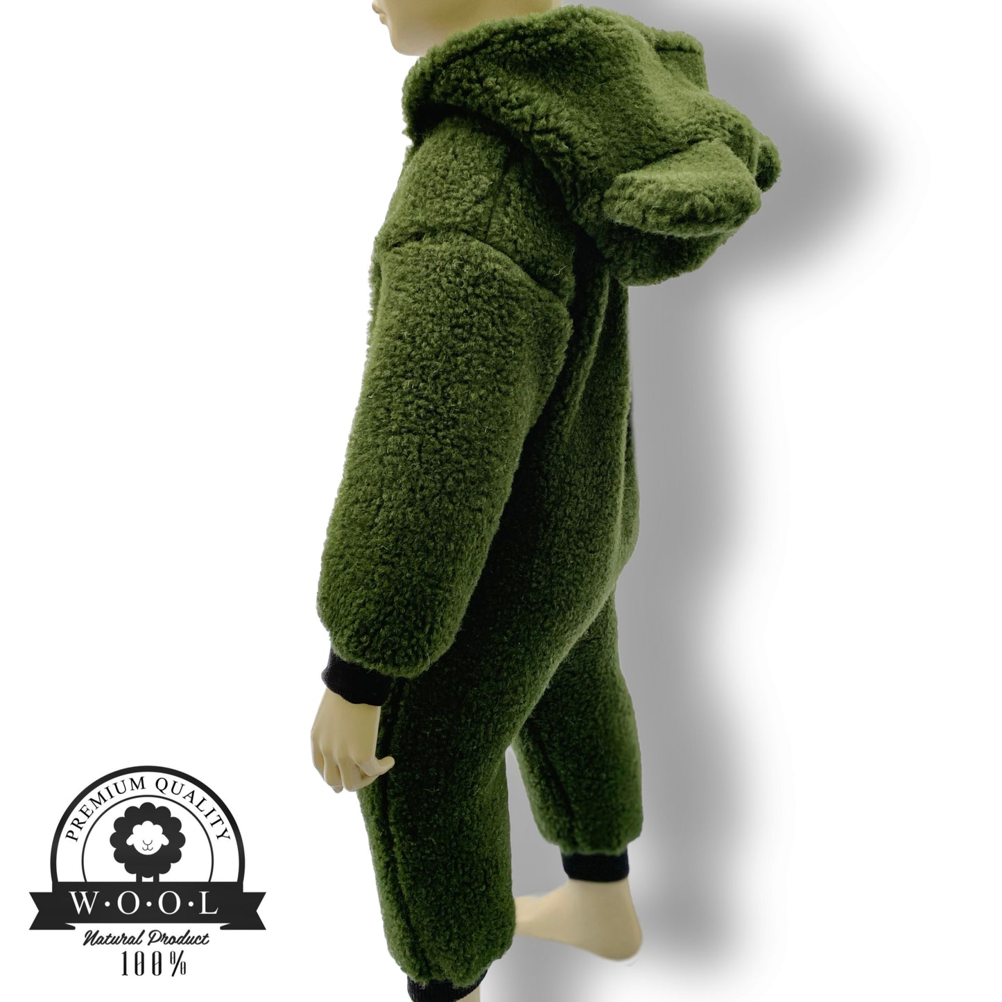 Baby Overall aus 100 % Schurwolle mit Bärenohren – Grün – Größe 74/80 | Maybell's Outlet