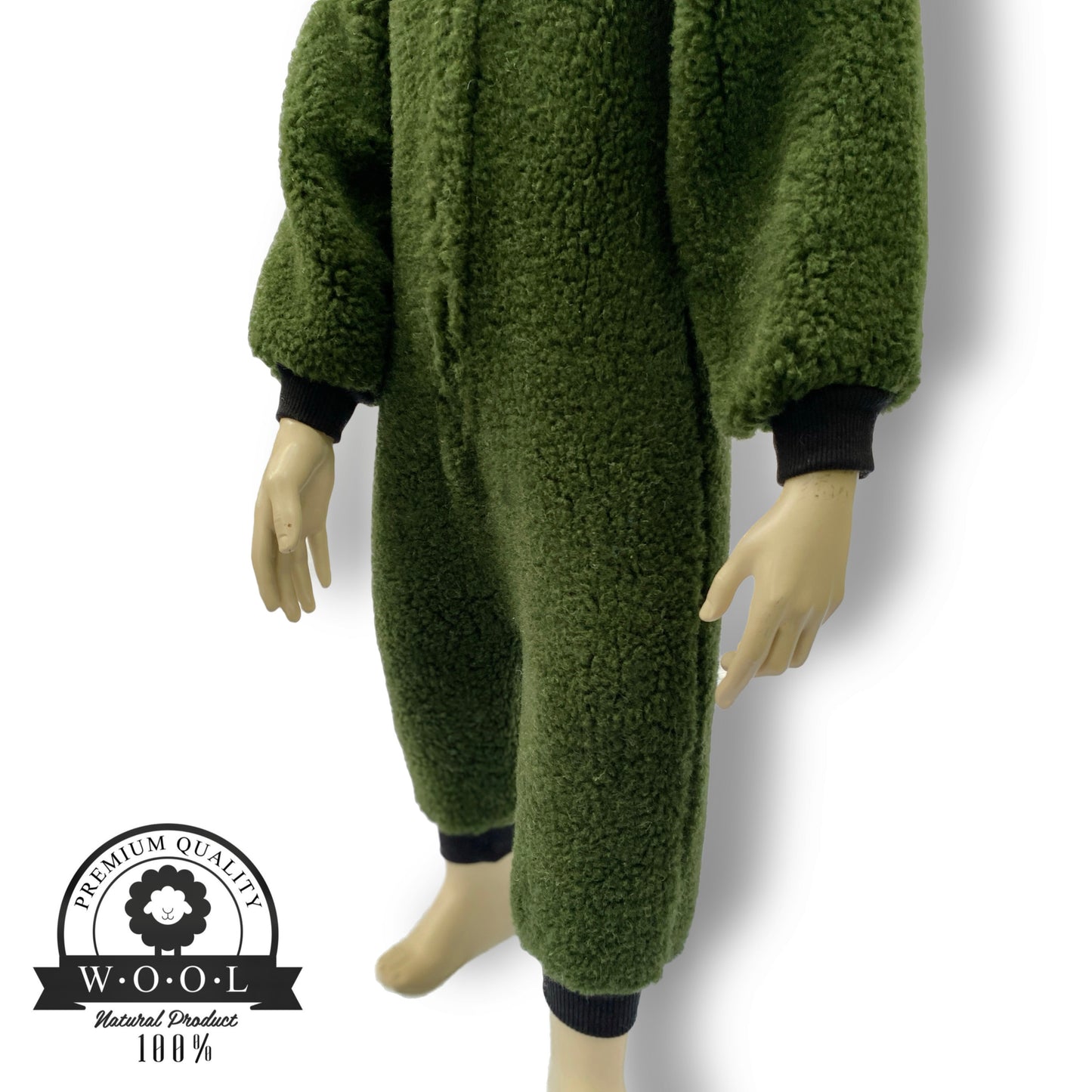 Baby Overall aus 100 % Schurwolle mit Bärenohren – Grün – Größe 74/80 | Maybell's Outlet